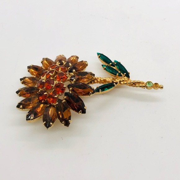 Vintage Large Flower Stem rhinestone Brooch - Picture 6 of 10